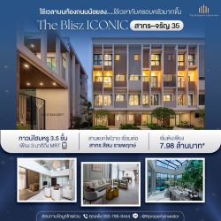 ทำเลแบบนี้หาไม่ได้แล้ว!! ขายบ้านทาวน์โฮมหรู 3.5 ชั้น โครงการใหม่ The Blisz Iconic เดอะ บลิซ สาทร - จรัญ 35 ขนาด 31.5 ตร.วา ใช้สอย 222 ตร.เมตรใกล้รถไฟฟ้าเพียง 3 นาที พร้อมข้อเสนอสุดคุ้ม !!